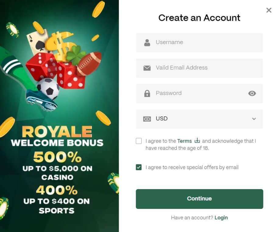 Registration at Alphabook casino