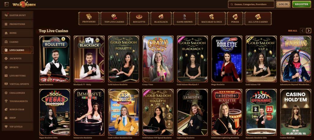 top Live casino games at WildRobin