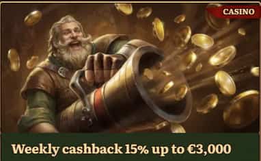 15% live casino cashback from wild robin