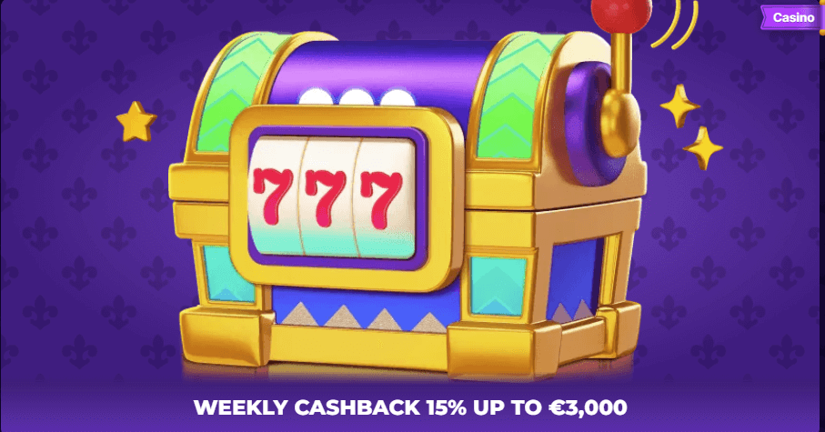 weekly cashback 15% up to $3000 Bonus from Royal game casino