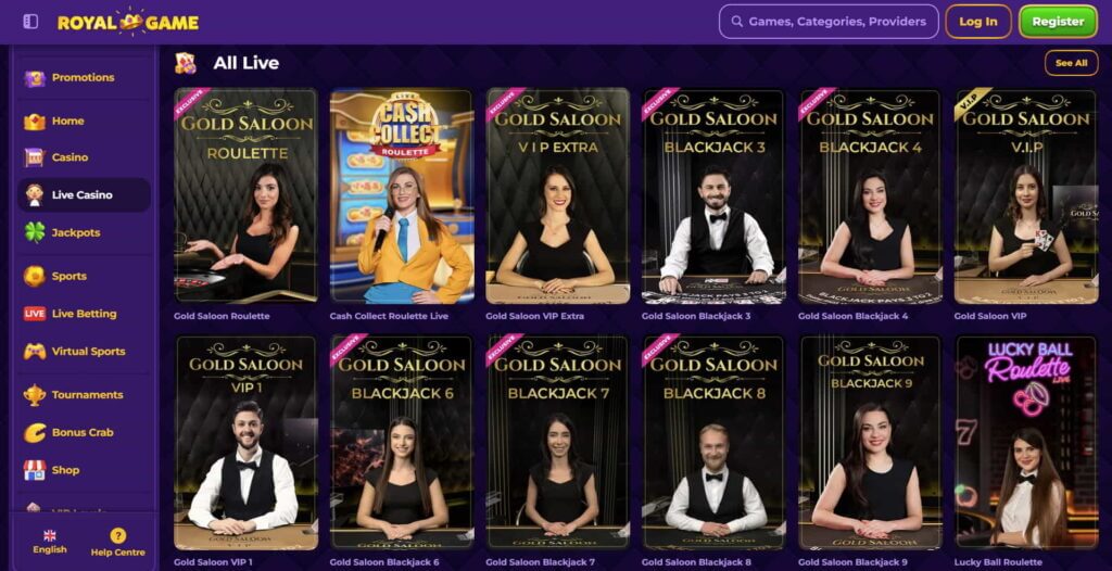 live casino games from Royal game casino