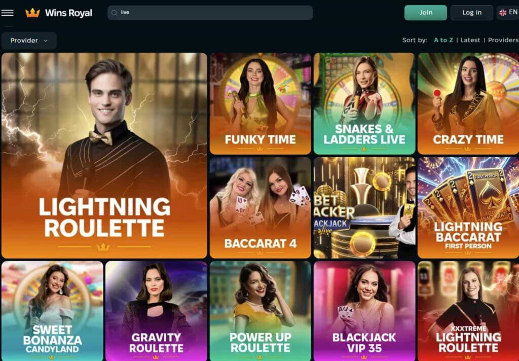 live casino games from wins royal for UAE players