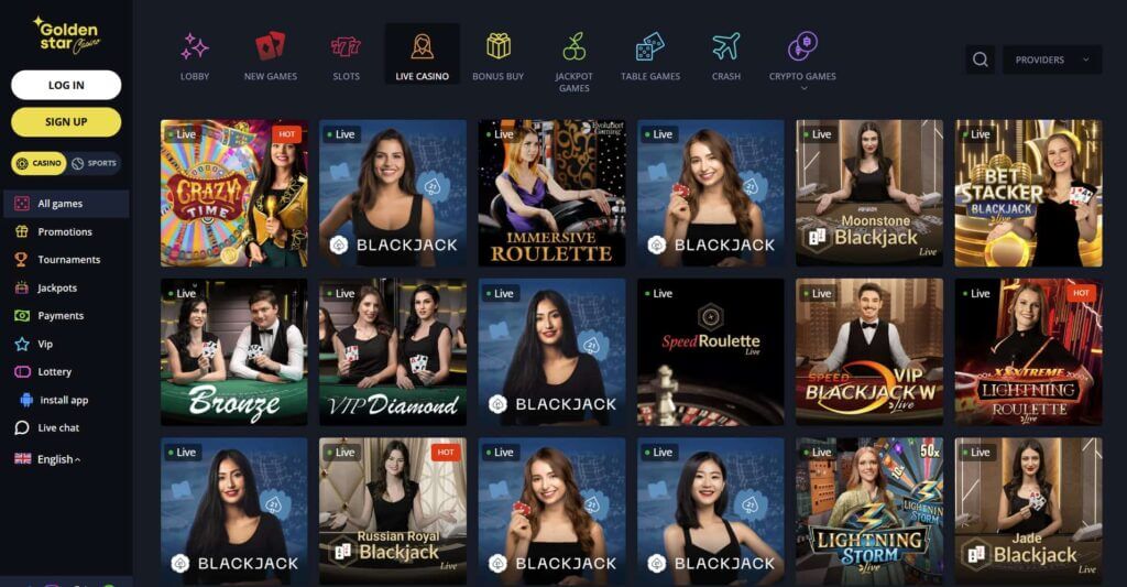 Live casino games at Golden Star