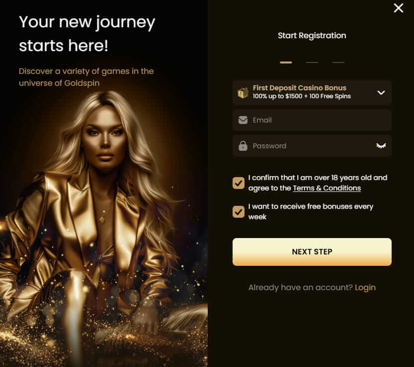 Signing Up For an Account at Goldspin