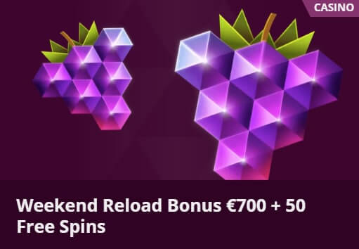 weekend reload bonus 700 + 50 free spins at malina casino