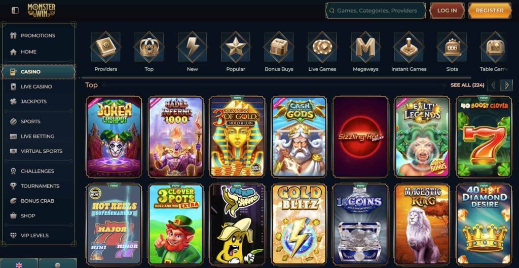Slots games at Monsterwin