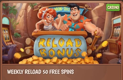 Stonevegas offer Weekly Reload 50 free spins bonuses 