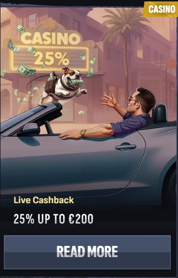 MafiaCasino live cashback bonus 25% up to $200 UAE casinos